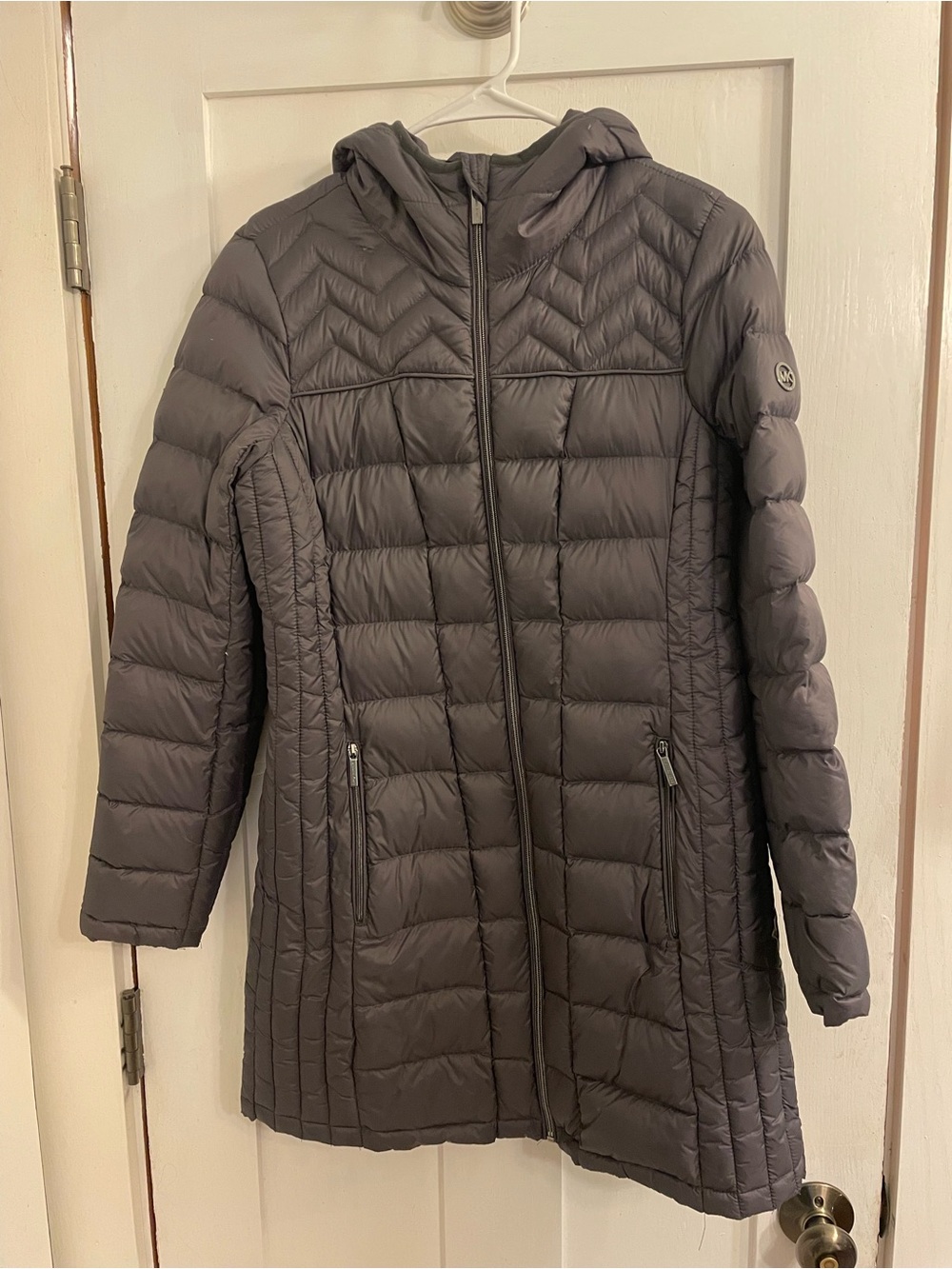 Michael Kors Quilted Hooded Puffer Coat in Gray